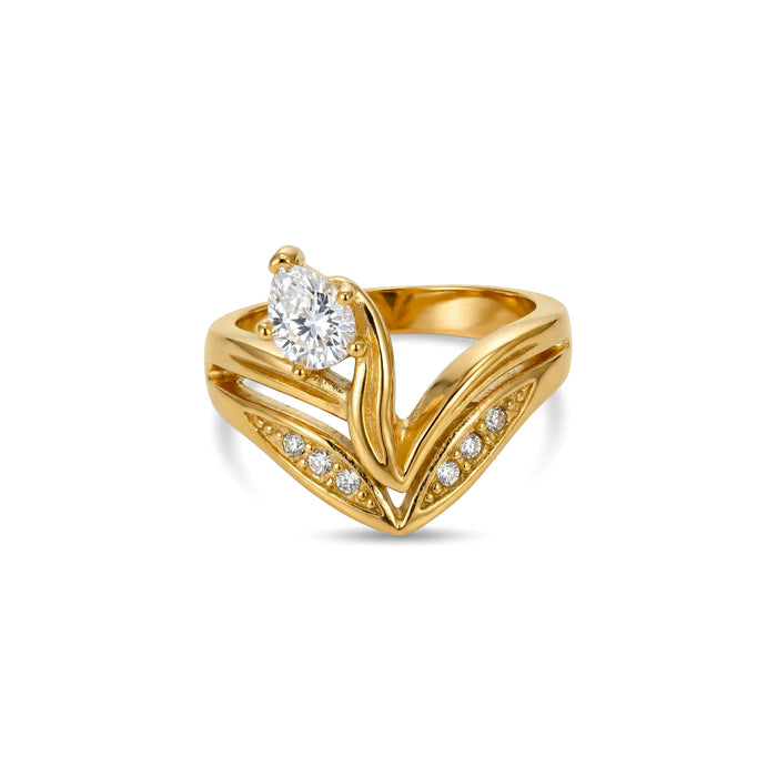 Wholesale Light Luxury Gold Ring with Diamond-Set Floral Design