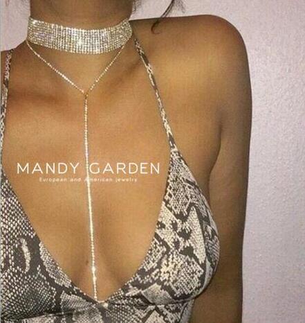 Wholesale Full diamond multi-layer layered necklace, collarbone chain, women's sweater chain, tassel