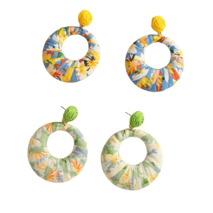 Wholesale Exaggerated geometric circular hollow floral cloth earrings with simple, fashionable and personalized earrings