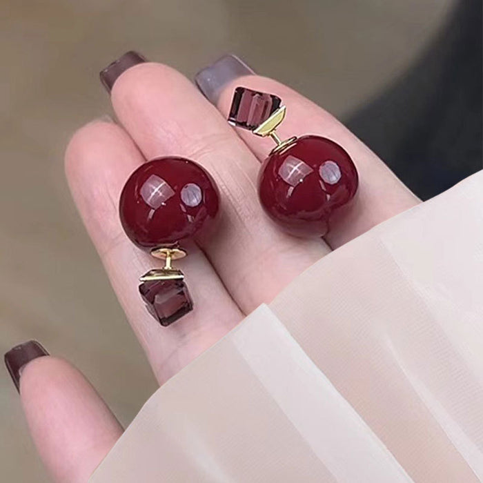 Wholesale 925 Silver Pin Earrings red Ball  Earrings Fashion Joker Two Diamond Earrings