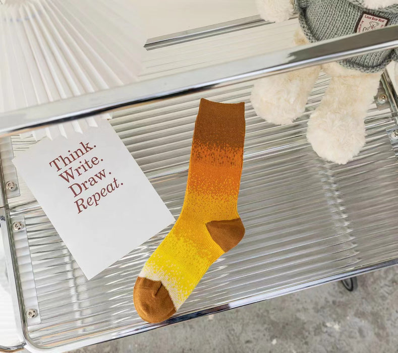 Wholesale Sock fashion designer tie dye gradient color personalized pure cotton mid tube socks