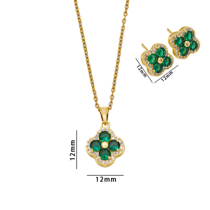 Wholesale Titanium Steel Four-Leaf Clover Pendant Necklace with Copper and Zirconium Jewelry Accessory MOQ≥2