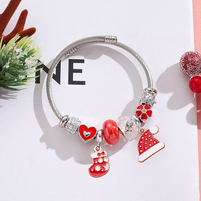 Wholesale Stainless Steel Christmas Bracelet with Tree Snowflake Pendant MOQ≥2