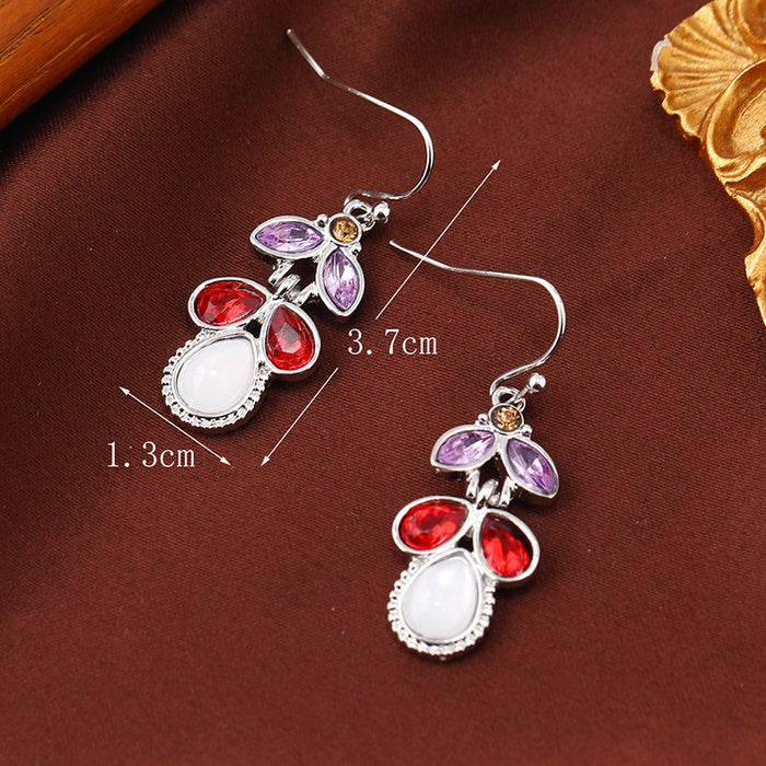 Wholesale Inlaid with colorful leaves,  crystal diamonds and moonstone earrings,  European and American creative water drop pear-shaped earrings for women