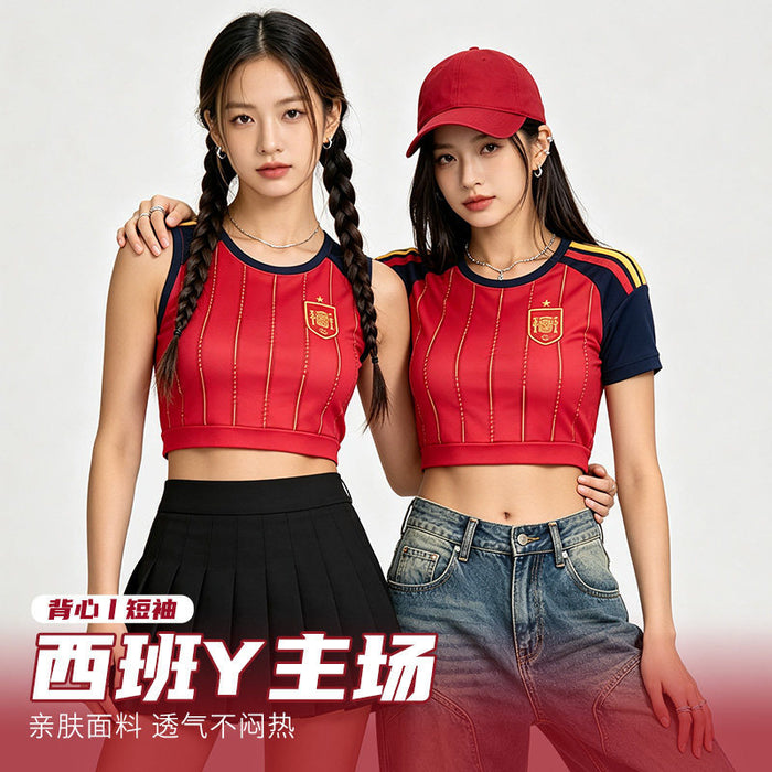 Wholesale World Cup National Team Football Girls Crop Top Short-Sleeve Sports Vest