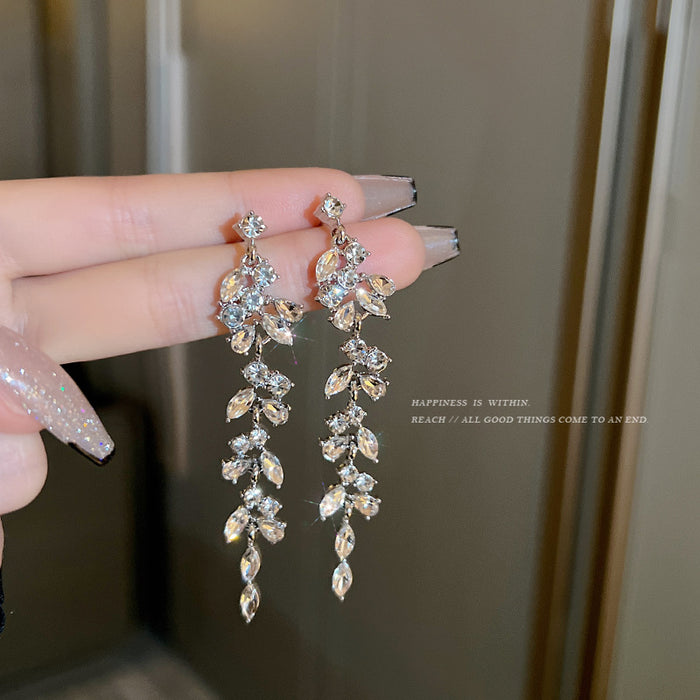 Wholesale Wheat ear long tassel full diamond earrings female