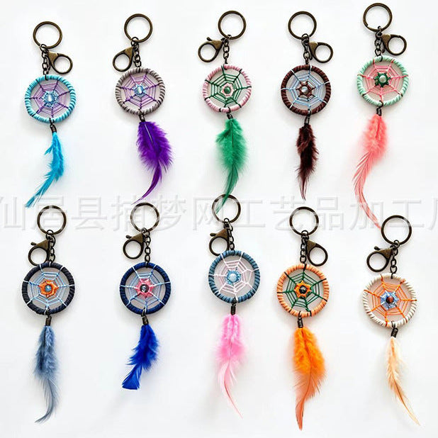 Wholesale Blue Dreamcatcher Keychain Ethnic Style Feather Alloy Car Key Accessory