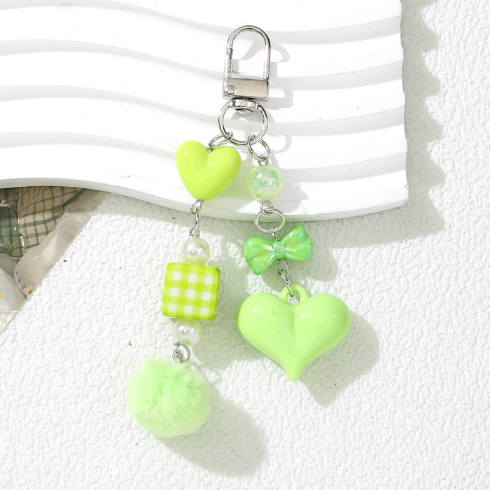 Wholesale Stylish Green Acrylic Beaded Keychain Heart Bag Charm Fashion Accessory Gift MOQ≥2