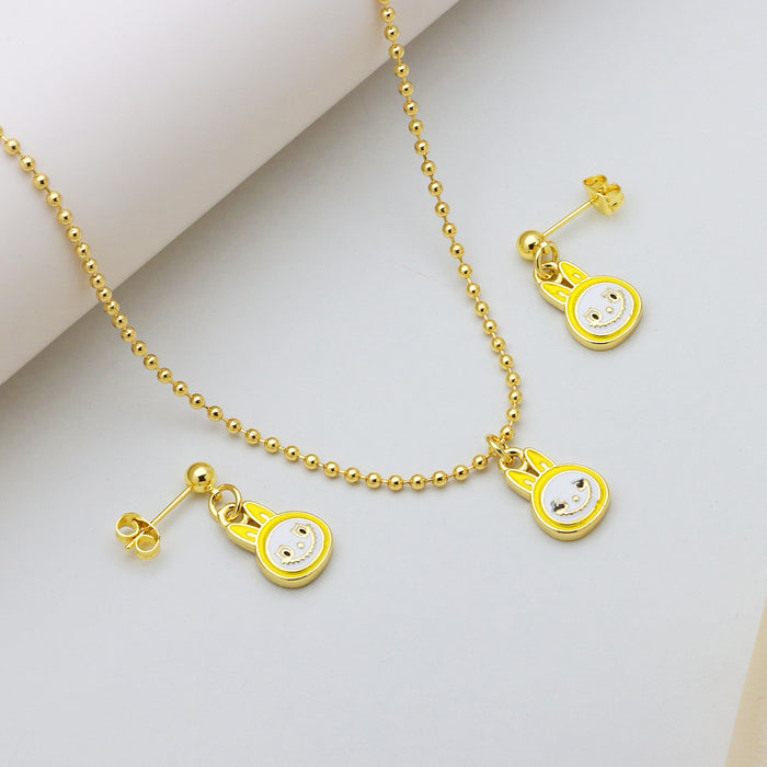 Wholesale Cartoon Cat Color Dripping Oil Brass Pendant Pendant Ball Chain Cute Earrings Set