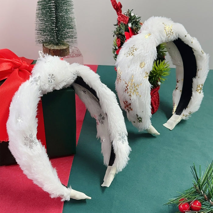 Wholesale Christmas plush headband with gold foil,  snowflake headband,  sweet plush hair,  autumn and winter headband,  holiday headband