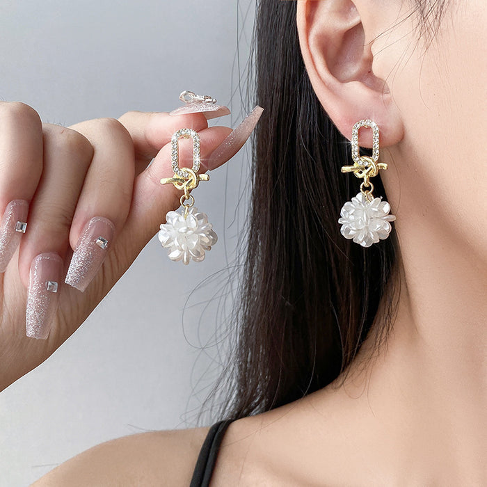 Wholesale Crystal tassel earrings with white floral ball pendants