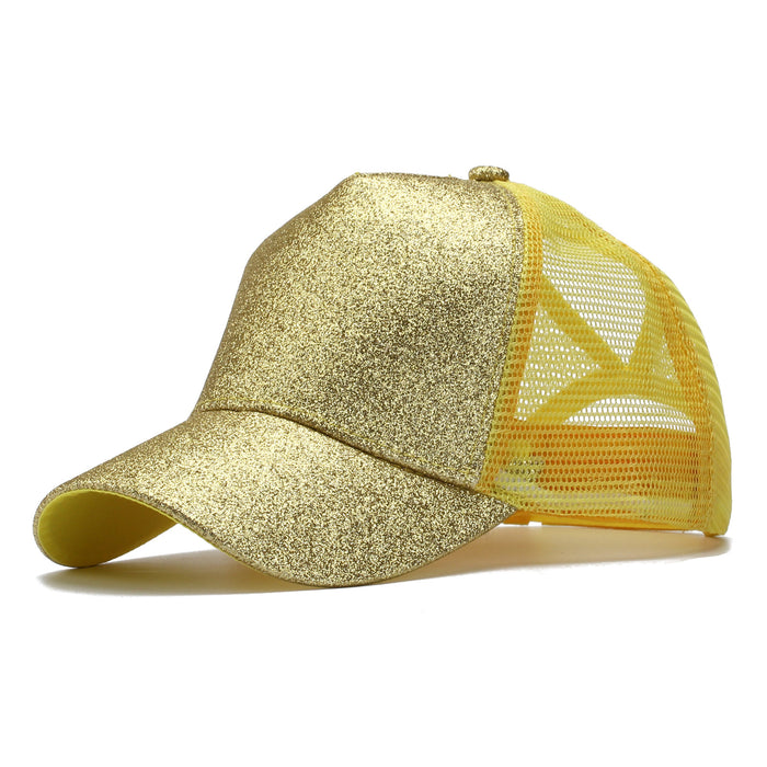 Wholesale Trendy Sequined Dacron Baseball Cap with Ponytail Hole - Breathable Mesh Sun Hat for Summer Outdoor Use