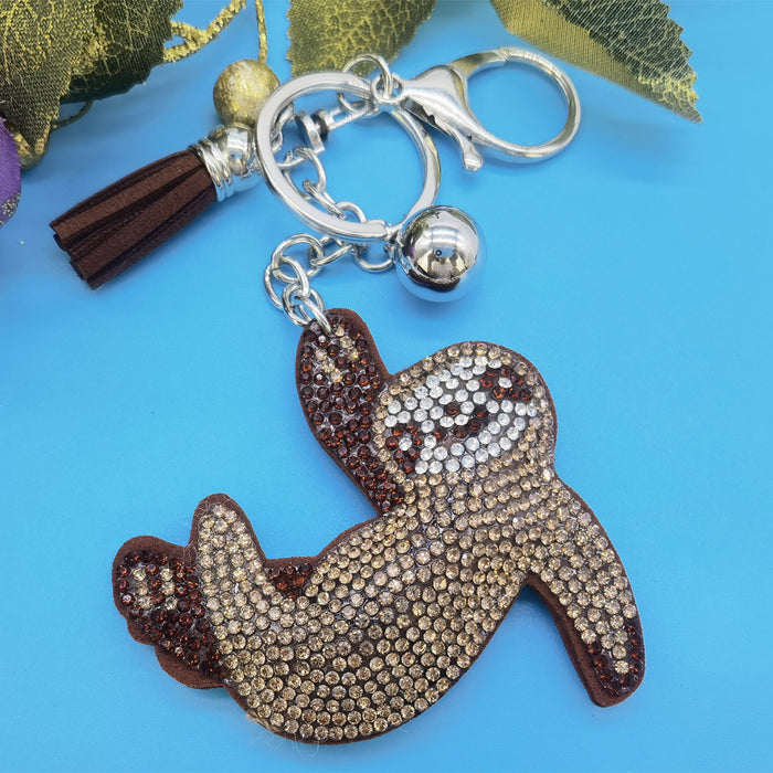 Wholesale Creative cartoon anime sloth diamond studded keychain, hot stamping sloth keychain, women's bag decoration