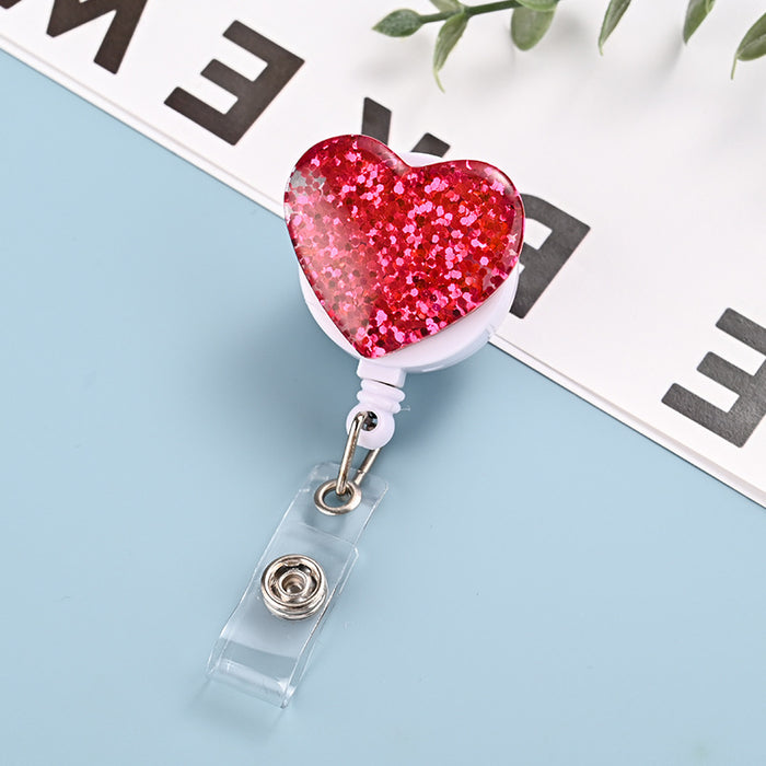 Wholesale Glitter Resin Heart Telescopic Buckle Keychain JDC-KC-ChangQi002