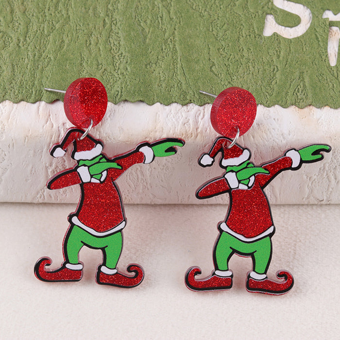 Wholesale Christmas Niche Green Hat Monster Acrylic Earrings