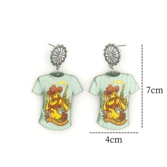 Wholesale Western Cowboy Style Wooden Printed Earrings JDC-ES-Yinxue003