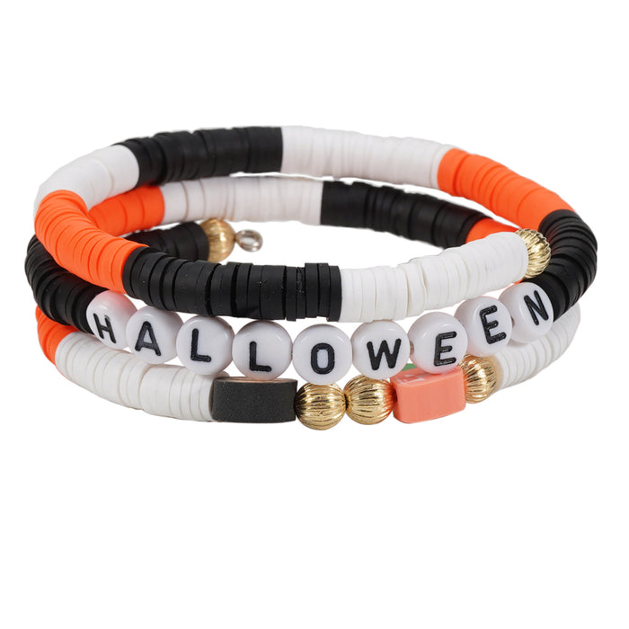 Wholesale Halloween Letter HALLOWEEN BOO SPOOKY Bead Soft Ceramic Bracelet JDC-BT-Xiny063