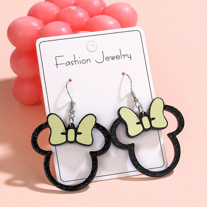 Wholesale Multicolor Bow Hollow Acrylic Earrings Cute Cartoon Character Earrings Ladies Gift