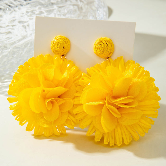 Wholesale Raffia Flower Earrings - Chic Yellow Summer Style Jewelry Accessory for Resale MOQ≥5