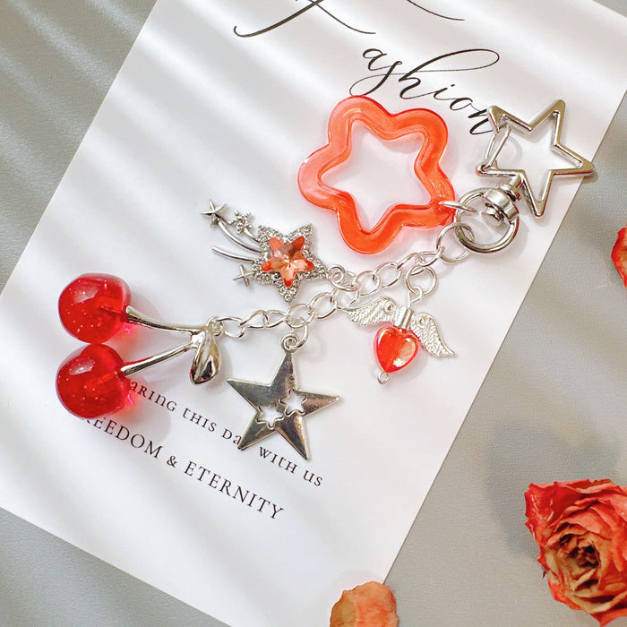 Wholesale Subculture Diamond Meteor Glitter Cherry Five-Pointed Star Heart Mobile Phone Chain