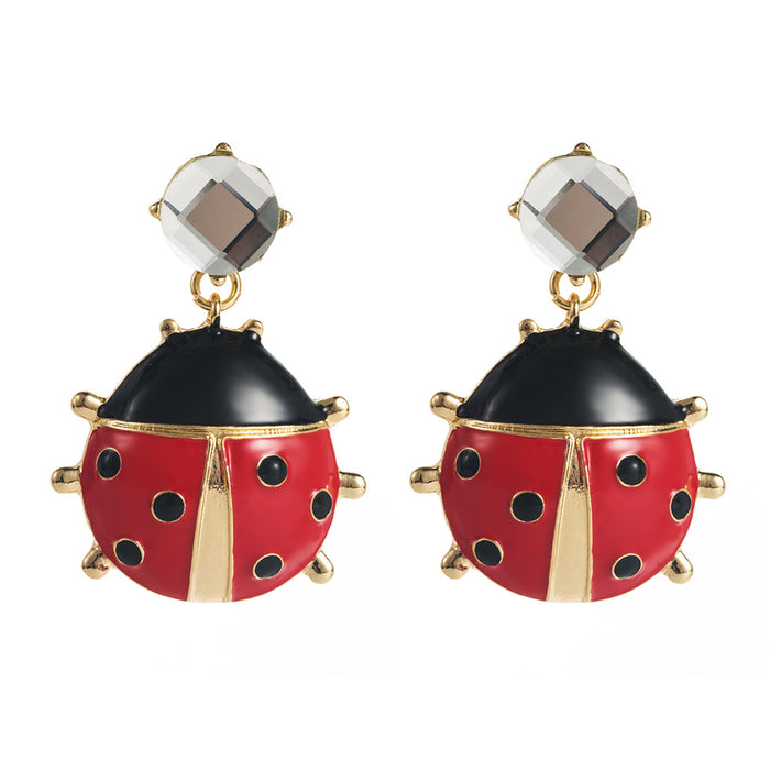 Wholesale red crystal ladybug unique earrings women's retro exaggerated earrings jewelry