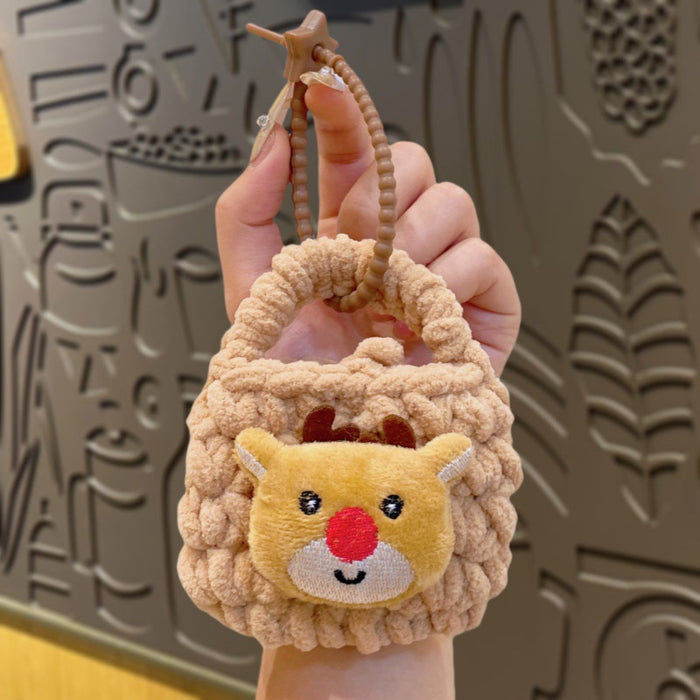 Wholesale Cute cartoon knitted mini coin purse Christmas hand-woven keychain accessories wholesale creative storage bag