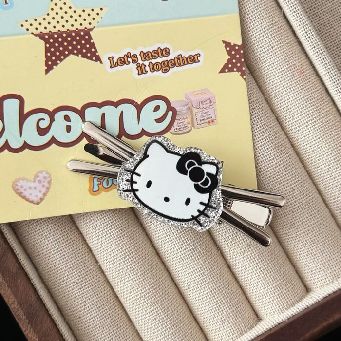 Wholesale Black Glitter Cat Cross Hairpin Japanese Simple Sweet Cool Style Girl Duckbill Hairpin Hair Accessories