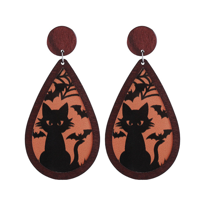 Wholesale  Horror Party Wooden Inlaid Acrylic Double-sided Funny Holiday Earrings Accessories