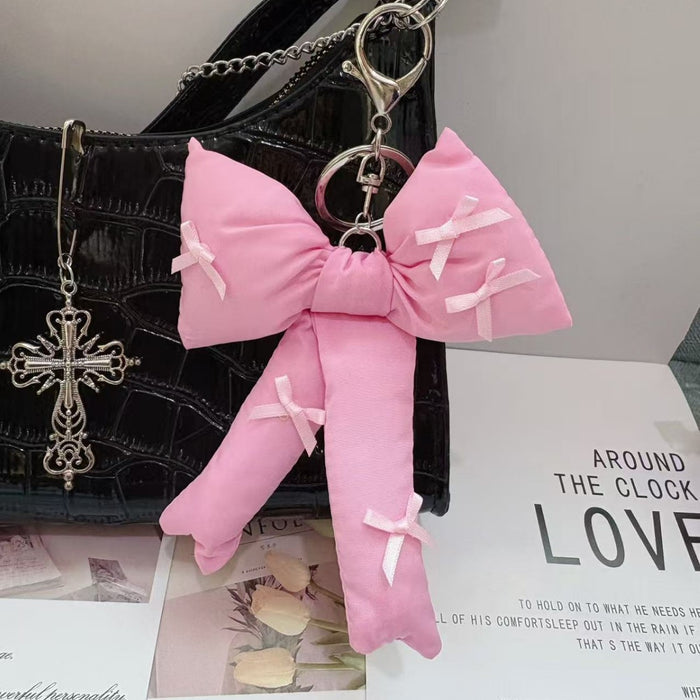 Wholesale  Simple Pink Plaid Bow Accessories Keychain