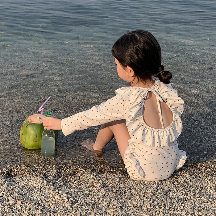 Wholesale Swimsuit with exposed back, sun protection, long sleeves, one-piece swimsuit, sweet swimsuit