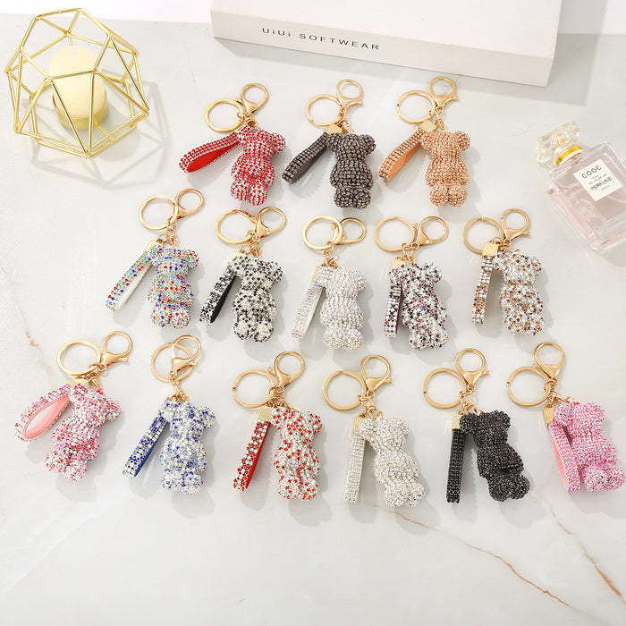 Wholesale Cartoon Rhinestone  Plush Keychain Cute Key Ring