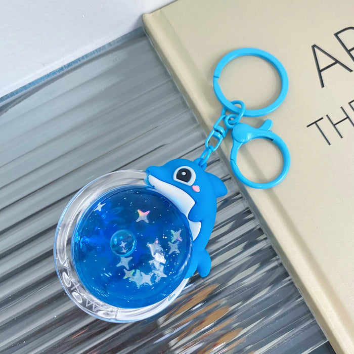 Wholesale Creative Dolphin Liquid Keychain Cartoon Marine Animal Accessories Pendant Student Bag Hanger