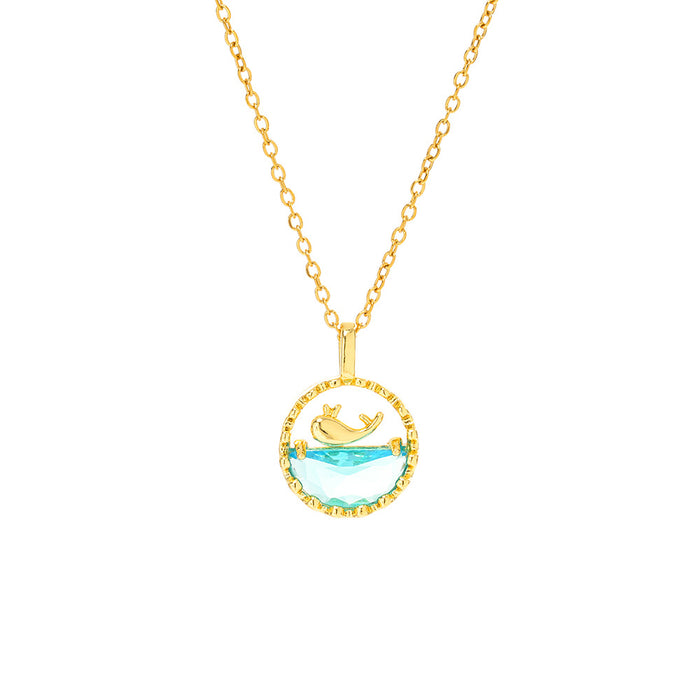 Wholesale summer fresh small whale blue ocean titanium steel necklace plated female 18K golden