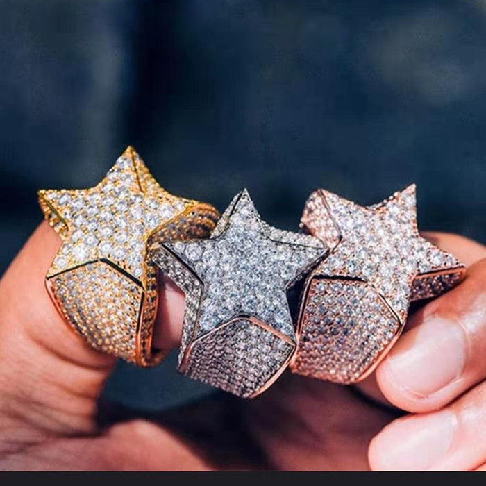 Wholesale Full diamond zircon pentagram ring