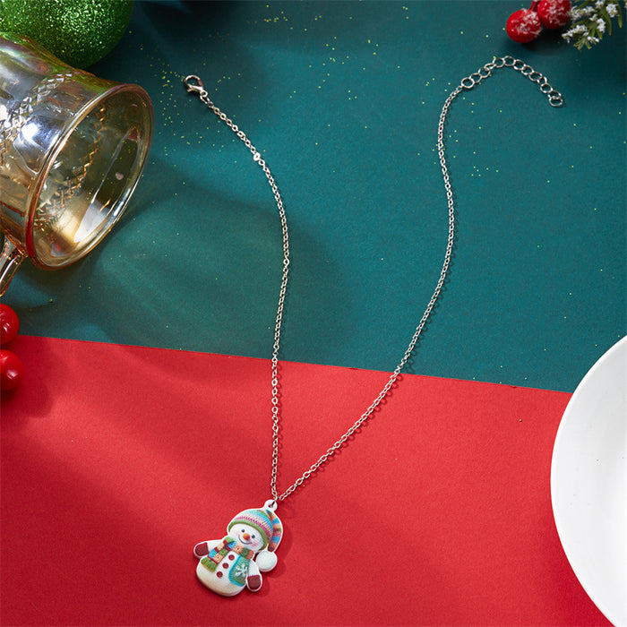 Wholesale Christmas jewelry set creative cute colorful snowman pendant acrylic necklace earrings