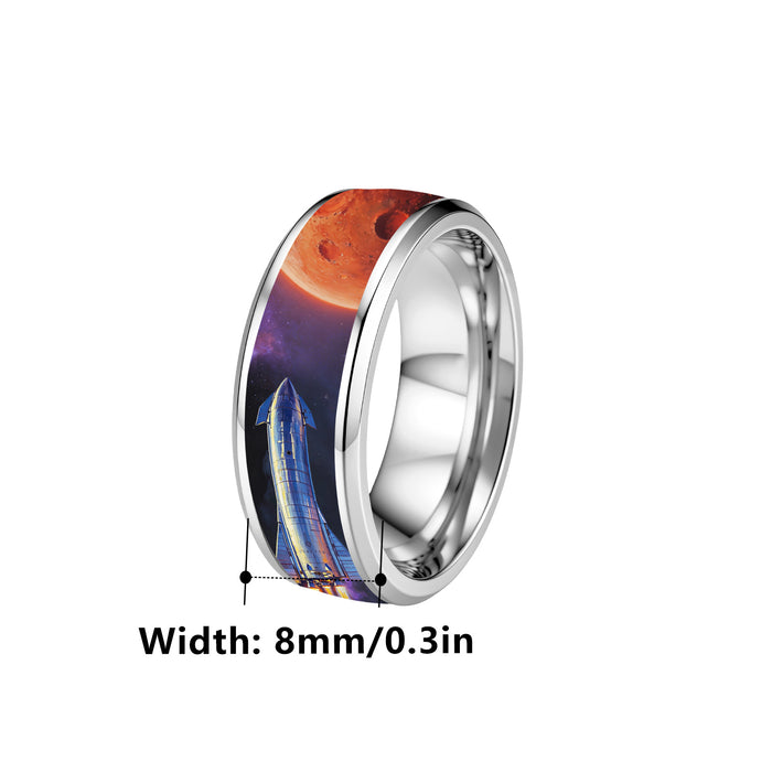 Wholesale Space Starship Printed Stainless Steel Ring Fashion Jewelry Accessory