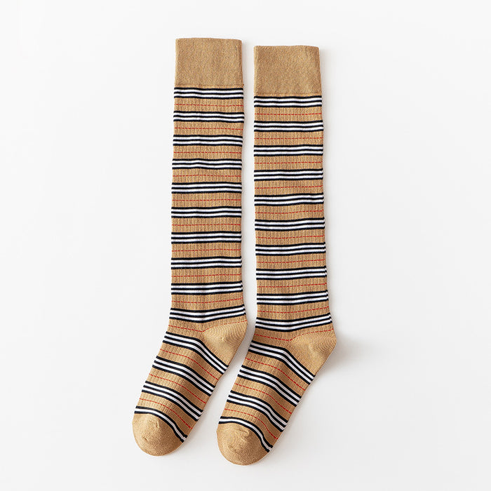 Wholesale Women's cotton calf socks with striped pattern, cute and personalized design, versatile long tube women's socks