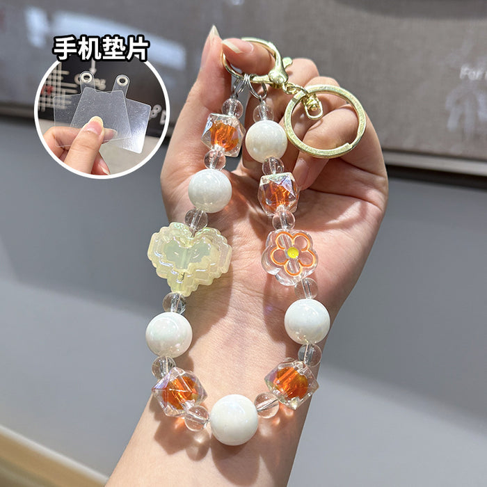 Wholesale Creative and Cute Love Bead Chain Keychain Colorful Bead Chain Phone Chain Pendant Wrist Anti Loss Pendant