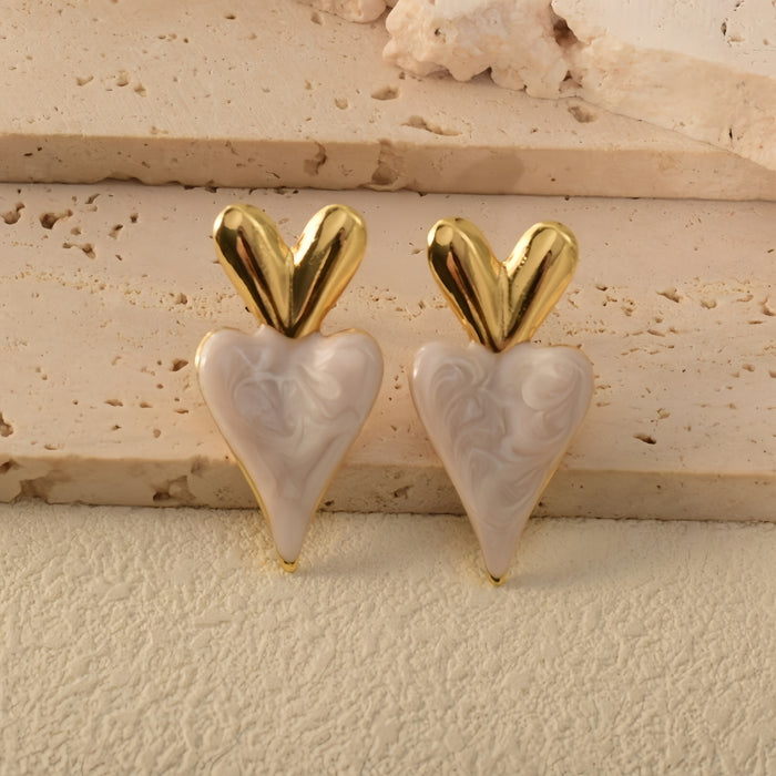 Wholesale Stainless Steel Heart Oil Drop Earrings Peach Heart Earrings