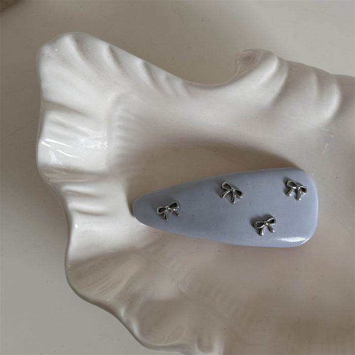 Wholesale Sweet Color Girl silver Small Bow Leather Hair Clips