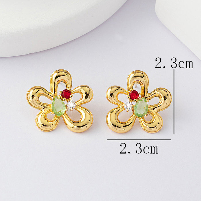 Wholesale Light luxury hollowed out flower earrings, new zircon earrings, high-end niche design