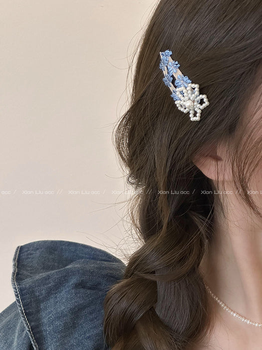 Wholesale Colorful beaded flower hair clip, new high-end headwear, forehead bangs, side clips with broken hair