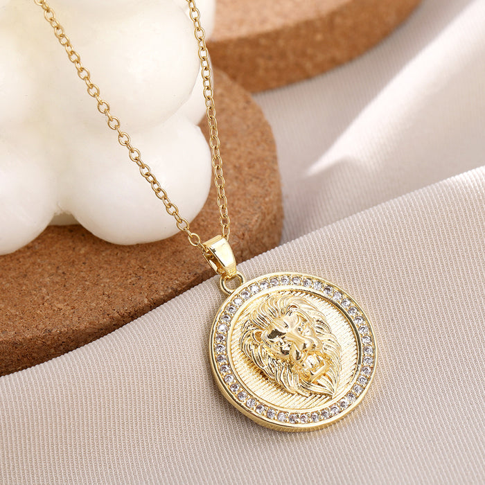Wholesale Gold-plated Copper Zircon Colored Vintage Animal Relief Necklace JDC-NE-ShangY039