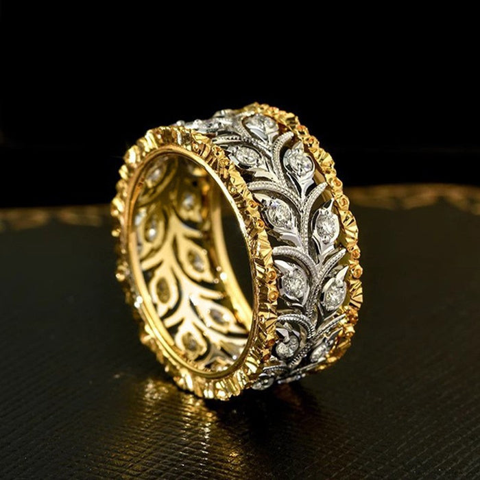 Wholesale Wheat Leaf Exquisite Jewelry Inlaid Zircon Elegant Ring