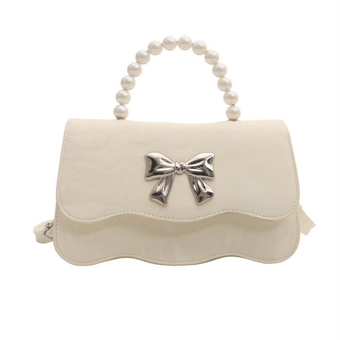 Wholesale Fashionable pearl handbag, crossbody, stylish design, butterfly texture small square bag