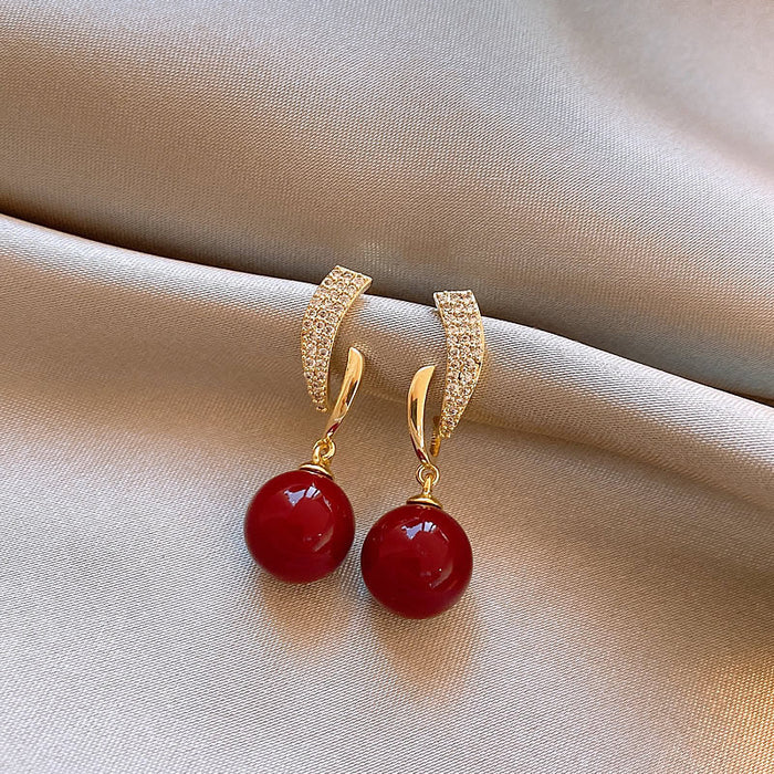 Wholesale   Gold Electroplated Red Micro-inlaid Pearl Earrings Ladies Elegant  Earrings Earrings for Women