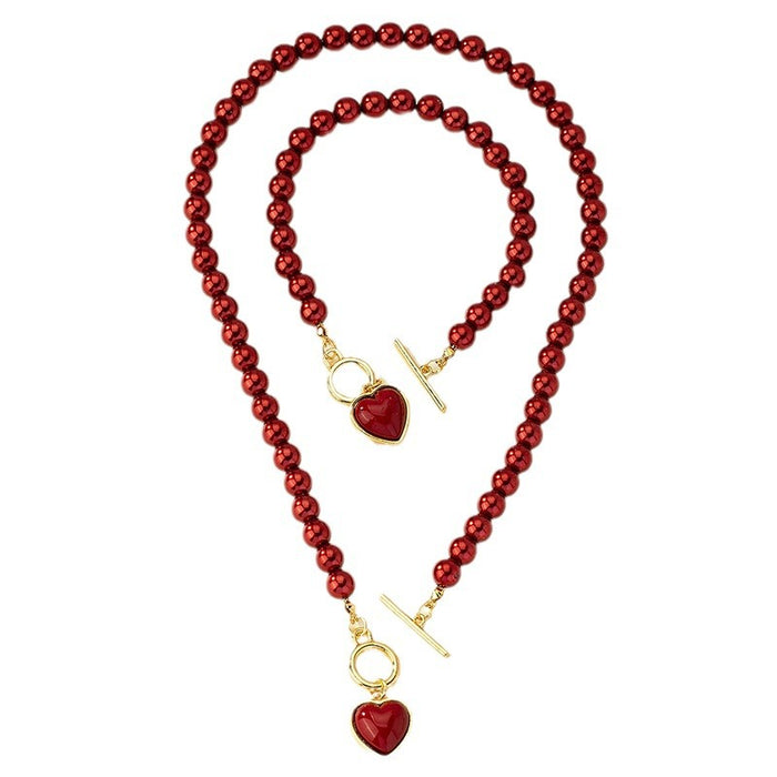 Wholesale Love Pearl Bracelet Necklace Set JDC-NE-WeiY006