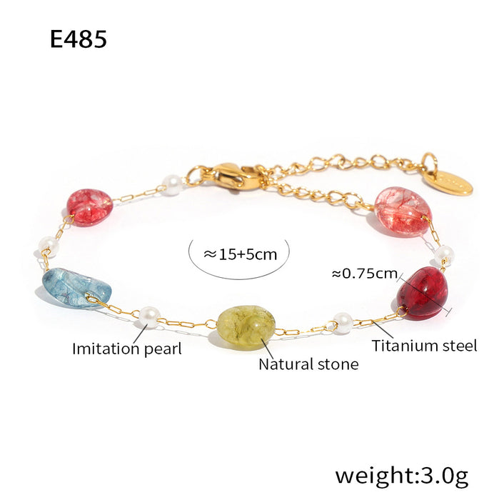 Wholesale Fashionable Gold  Stone Titanium Steel Necklace Jewelry Geometric Shape Regular Chain