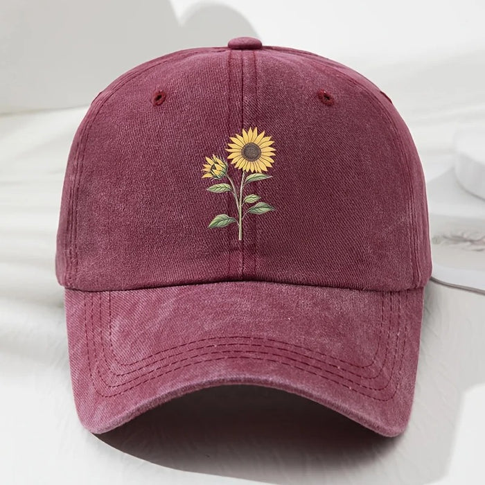 Wholesale Trendy Sunflower Pattern Baseball Cap Adjustable Washed Multi Color Summer Hat