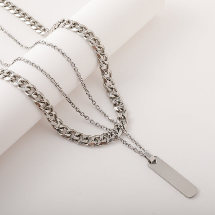 Wholesale Fashionable, personalized, versatile, trendy stainless steel double-layer Cuban chain necklace pendant accessory